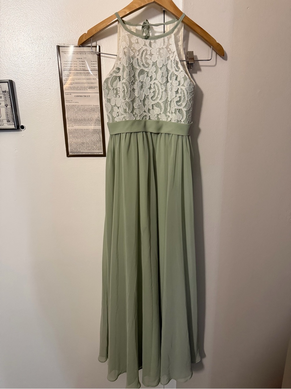 Azazie Lace Bodice Dress in Light Sage